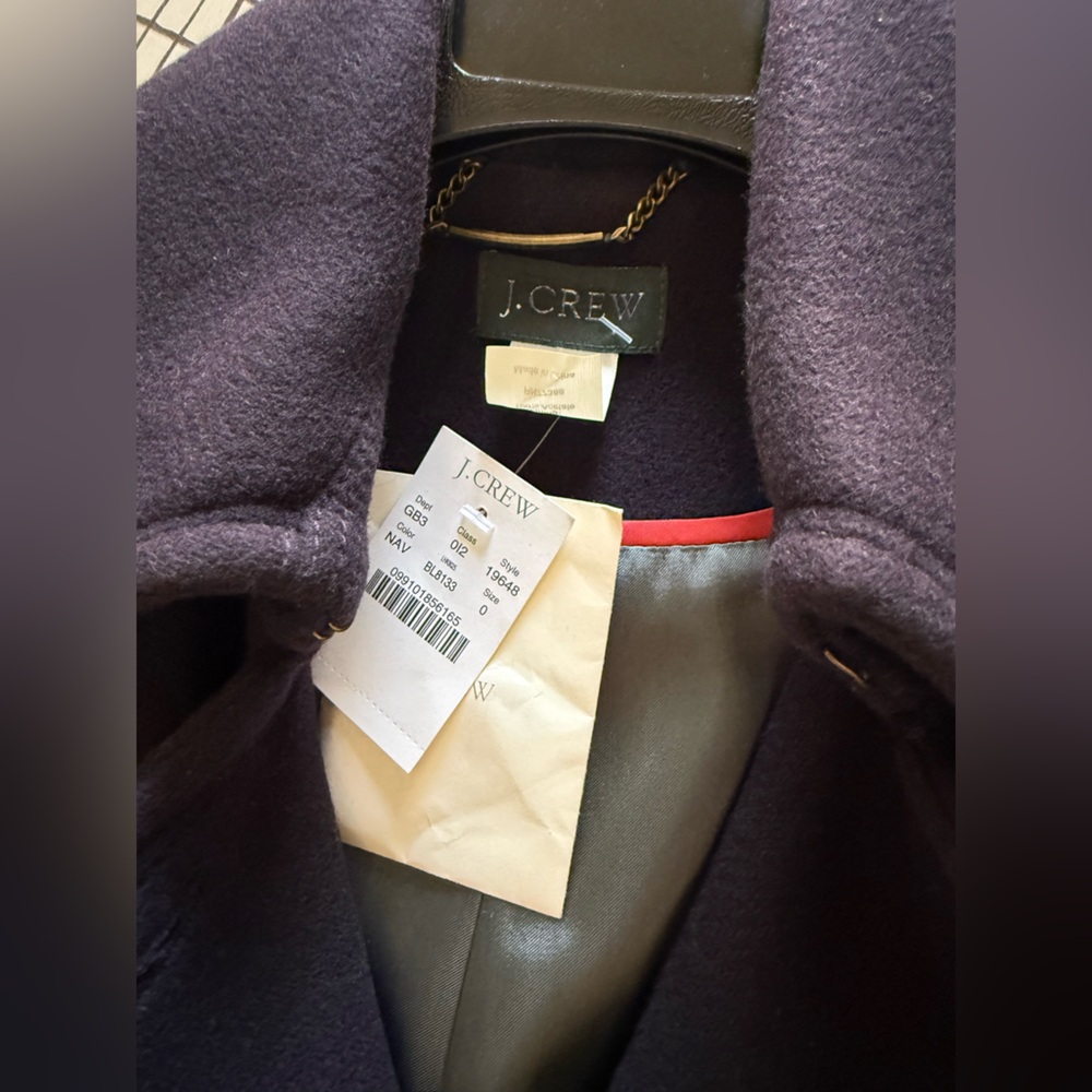 Jcrew NWT icon trench wool boulevard coat in Navy sz 0 - Picture 13 of 16